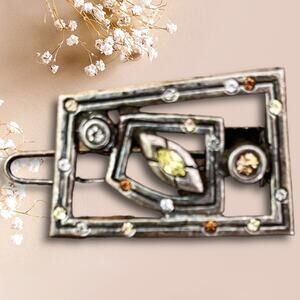 Patricia Locke Vintage Swarovski Crystal Silver Geometric Brooch Pin